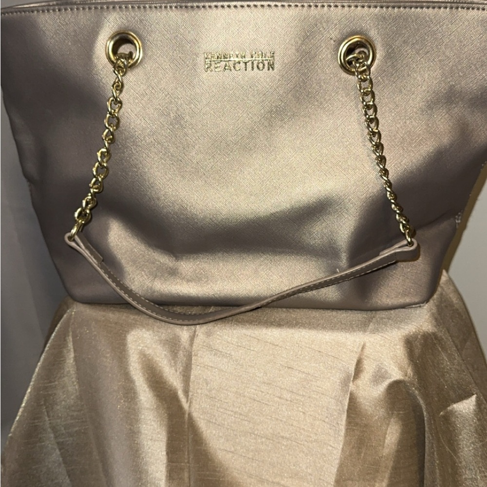 Kenneth Cole Reaction Tan Gold Tote Bag with Chain Straps